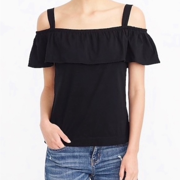 SALE! 🛍️ J CREW Black Cold Shoulder Ruffle Top - Size 6 Tall - Picture 1 of 10